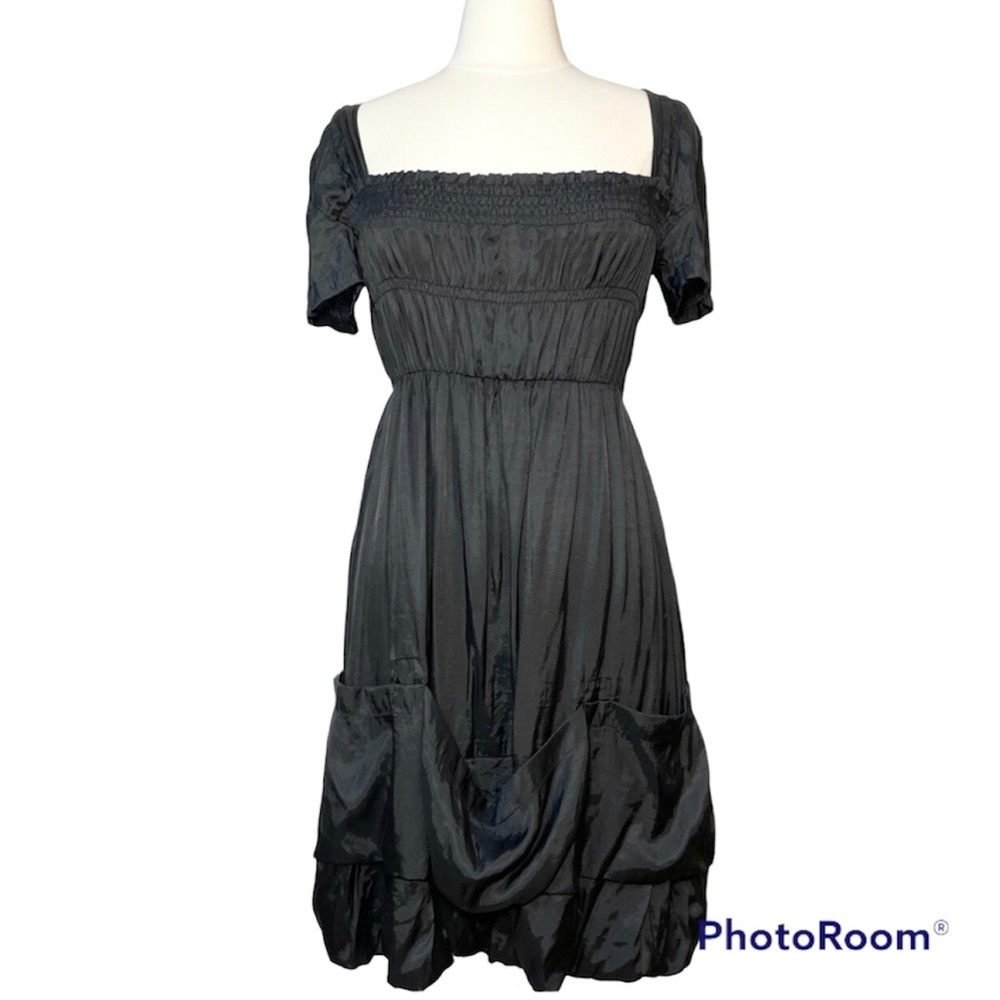 Ketz-ke black rayon blend bubble dress with sweep pockets size S